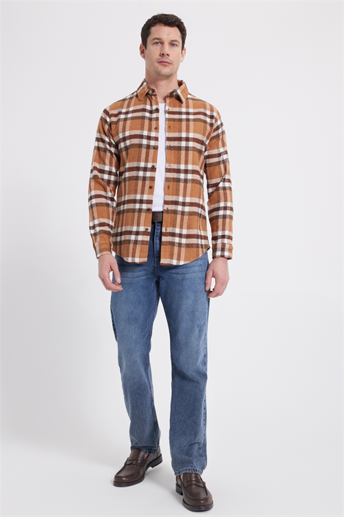Erkek Slim Fit Dar Kesim Kareli Kışlık Oduncu Gömlek