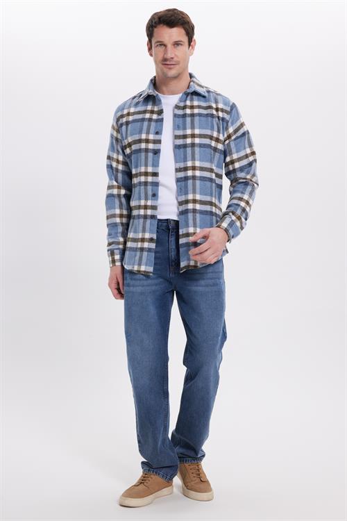 Erkek Slim Fit Dar Kesim Kareli Kışlık Oduncu Gömlek
