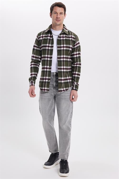 Erkek Slim Fit Dar Kesim Kareli Kışlık Oduncu Gömlek