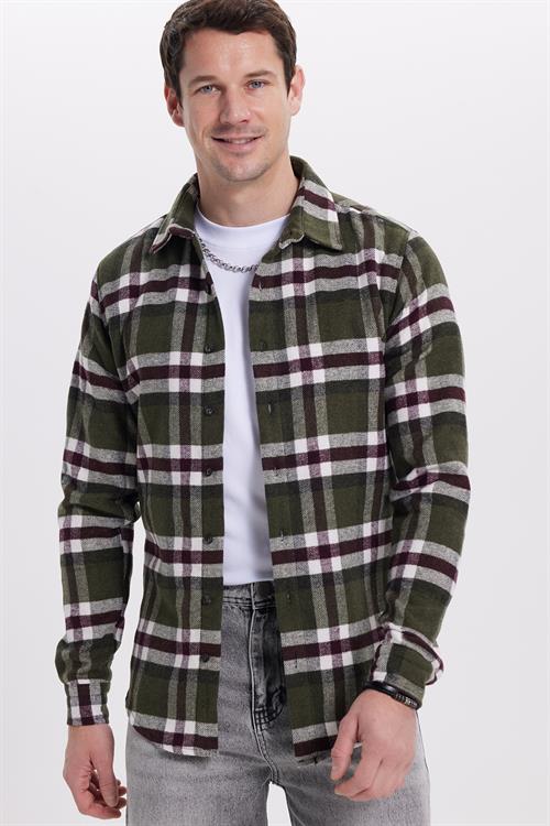 Erkek Slim Fit Dar Kesim Kareli Kışlık Oduncu Gömlek