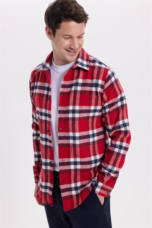 Erkek Slim Fit Dar Kesim Kareli Kışlık Oduncu Gömlek