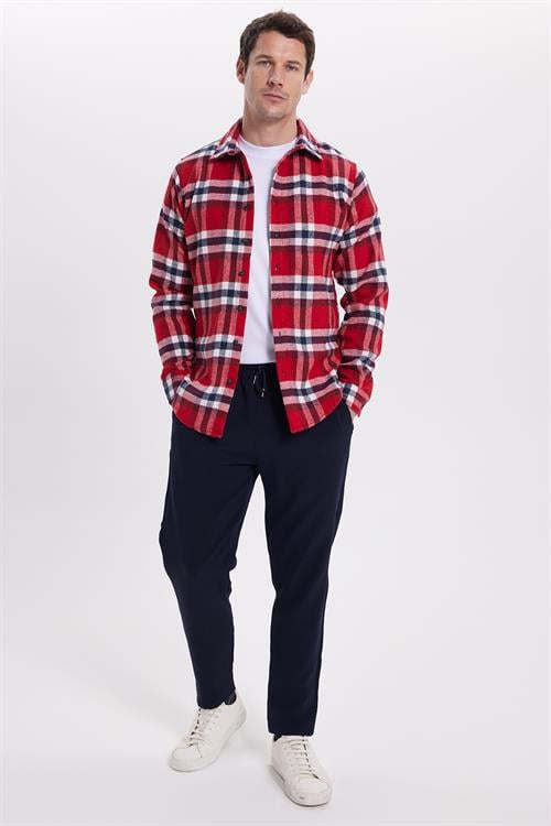Erkek Slim Fit Dar Kesim Kareli Kışlık Oduncu Gömlek