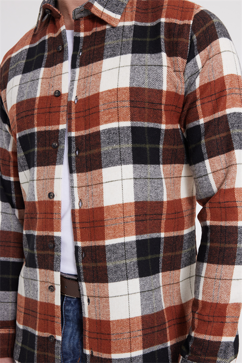 Erkek Slim Fit Dar Kesim Kareli Kışlık Oduncu Gömlek