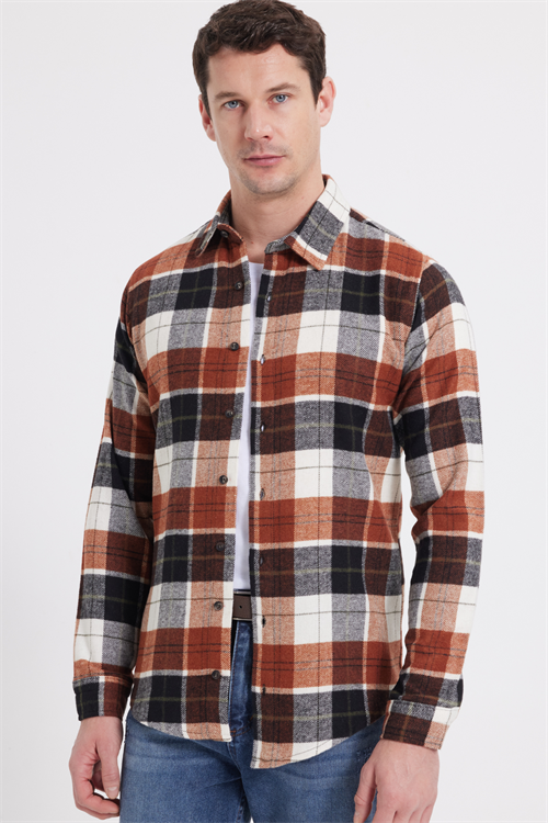 Erkek Slim Fit Dar Kesim Kareli Kışlık Oduncu Gömlek