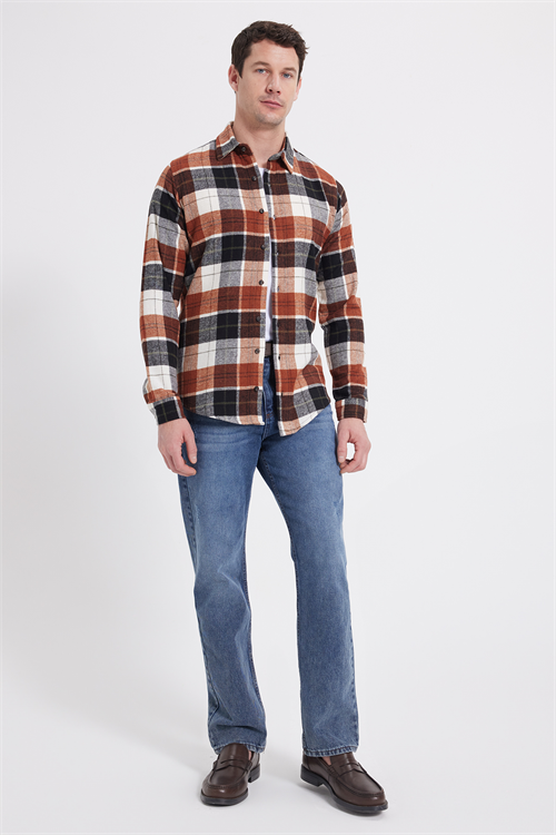 Erkek Slim Fit Dar Kesim Kareli Kışlık Oduncu Gömlek