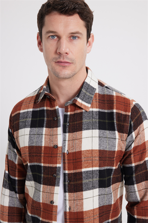 Erkek Slim Fit Dar Kesim Kareli Kışlık Oduncu Gömlek