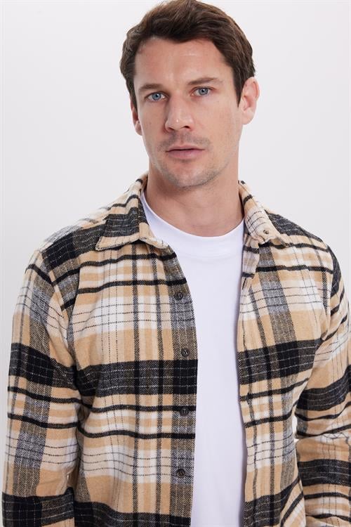 Erkek Slim Fit Dar Kesim Kareli Kışlık Oduncu Gömlek