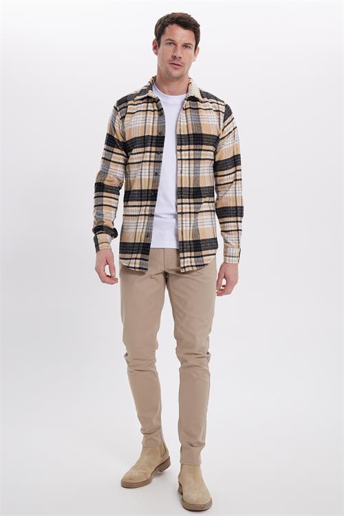 Erkek Slim Fit Dar Kesim Kareli Kışlık Oduncu Gömlek