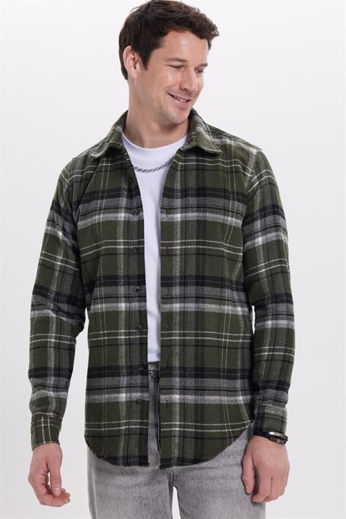 Erkek Slim Fit Dar Kesim Kareli Kışlık Oduncu Gömlek