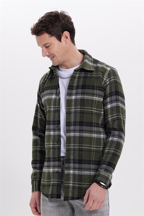 Erkek Slim Fit Dar Kesim Kareli Kışlık Oduncu Gömlek