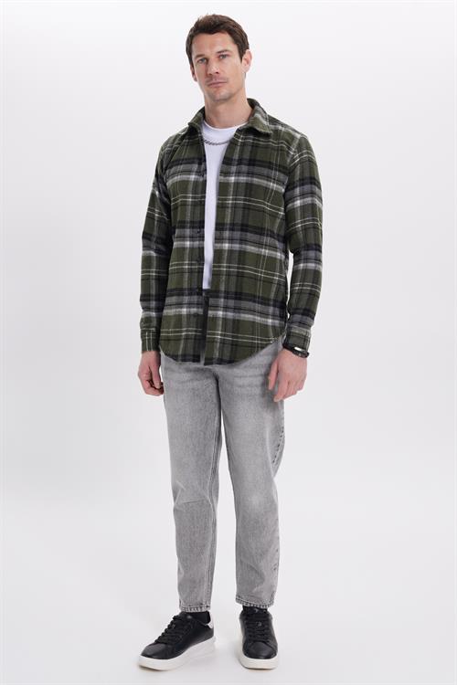 Erkek Slim Fit Dar Kesim Kareli Kışlık Oduncu Gömlek