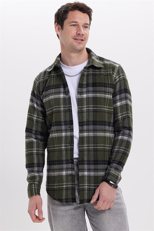 Erkek Slim Fit Dar Kesim Kareli Kışlık Oduncu Gömlek