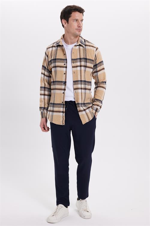Erkek Slim Fit Dar Kesim Kareli Kışlık Oduncu Gömlek