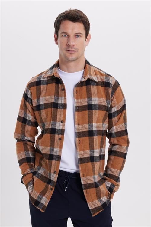 Erkek Slim Fit Dar Kesim Kareli Kışlık Oduncu Gömlek