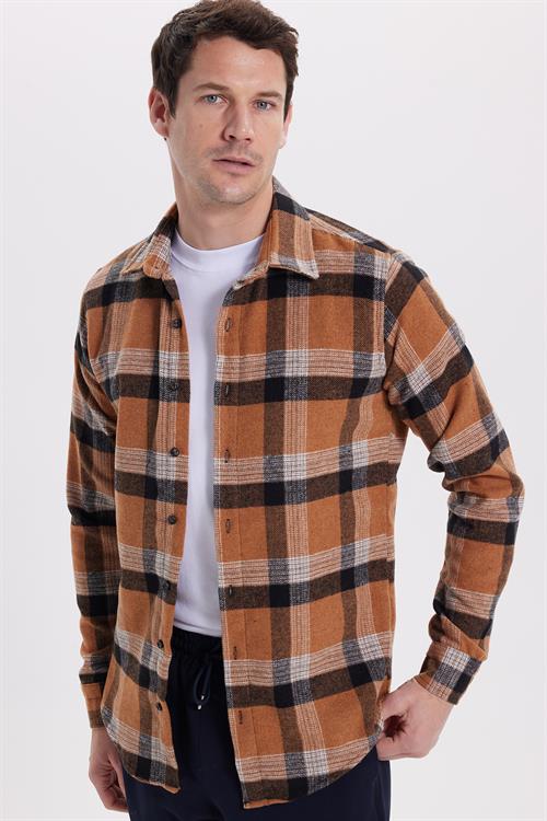 Erkek Slim Fit Dar Kesim Kareli Kışlık Oduncu Gömlek