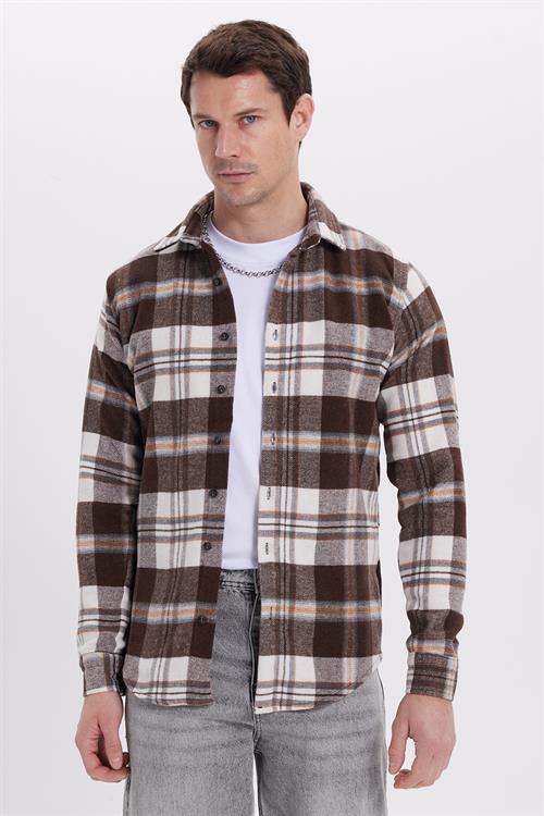 Erkek Slim Fit Dar Kesim Kareli Kışlık Oduncu Gömlek