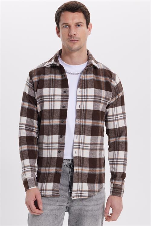 Erkek Slim Fit Dar Kesim Kareli Kışlık Oduncu Gömlek - 1 Alana 1 Bedava