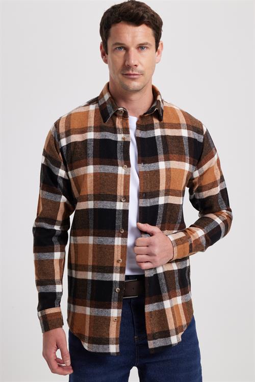 Erkek Slim Fit Dar Kesim Kareli Kışlık Oduncu Gömlek