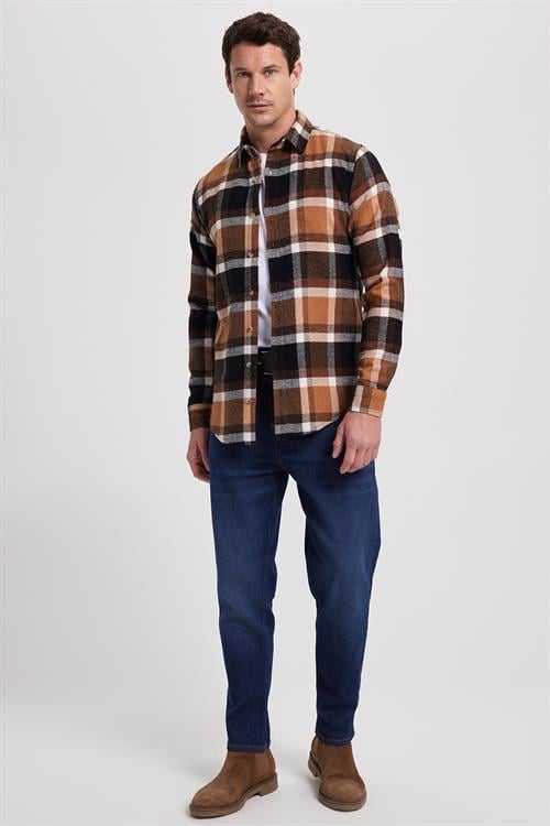Erkek Slim Fit Dar Kesim Kareli Kışlık Oduncu Gömlek