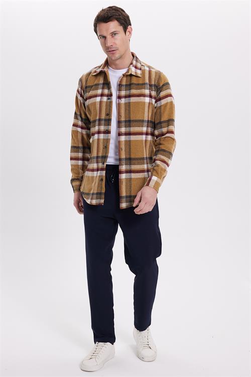 Erkek Slim Fit Dar Kesim Kareli Kışlık Oduncu Gömlek