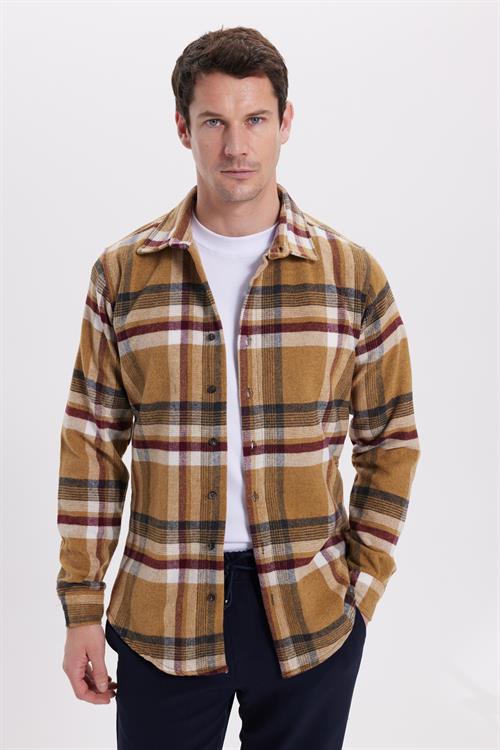 Erkek Slim Fit Dar Kesim Kareli Kışlık Oduncu Gömlek