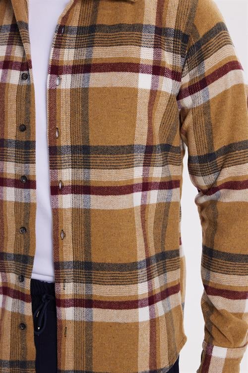 Erkek Slim Fit Dar Kesim Kareli Kışlık Oduncu Gömlek