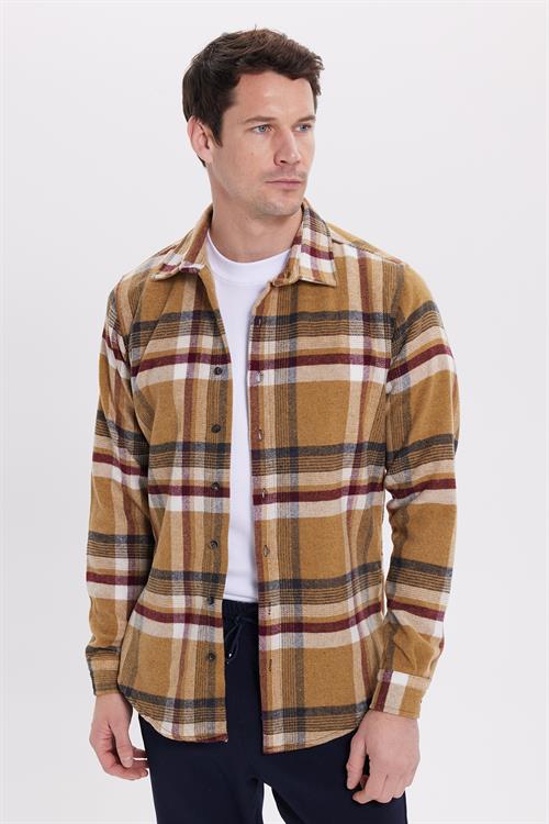 Erkek Slim Fit Dar Kesim Kareli Kışlık Oduncu Gömlek