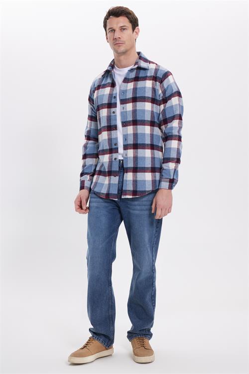 Erkek Slim Fit Dar Kesim Kareli Kışlık Oduncu Gömlek