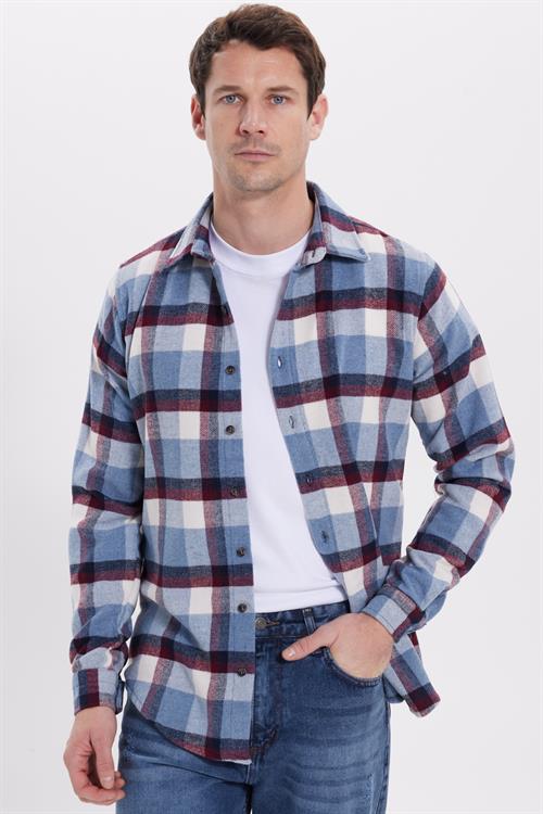 Erkek Slim Fit Dar Kesim Kareli Kışlık Oduncu Gömlek