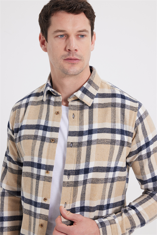 Erkek Slim Fit Dar Kesim Kareli Kışlık Oduncu Gömlek