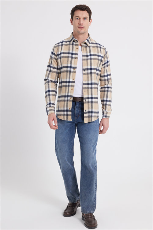 Erkek Slim Fit Dar Kesim Kareli Kışlık Oduncu Gömlek