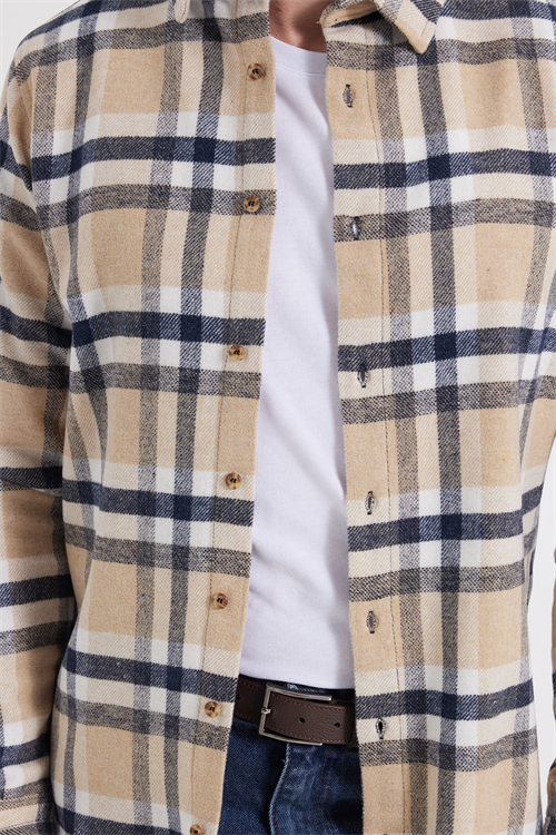 Erkek Slim Fit Dar Kesim Kareli Kışlık Oduncu Gömlek