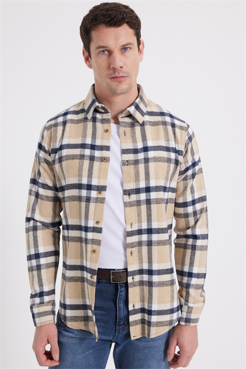 Erkek Slim Fit Dar Kesim Kareli Kışlık Oduncu Gömlek