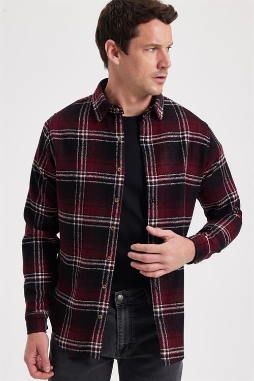 Erkek Slim Fit Dar Kesim Kareli Kışlık Oduncu Gömlek