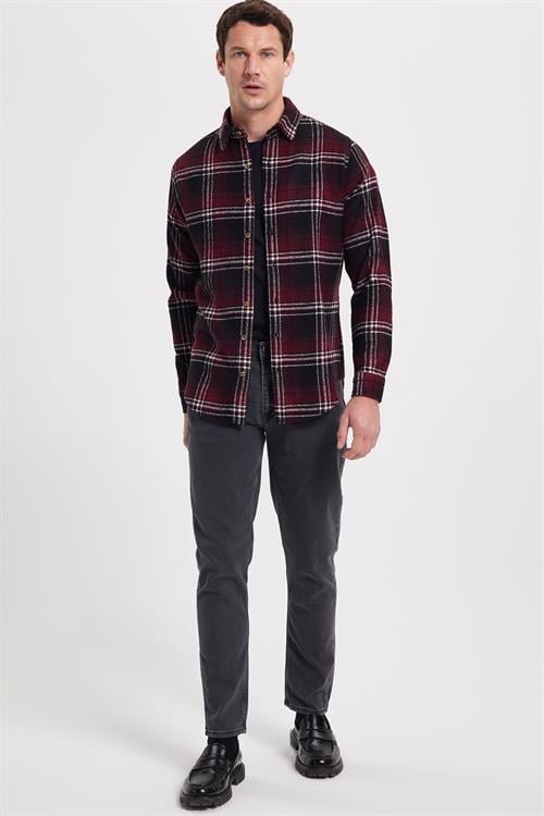 Erkek Slim Fit Dar Kesim Kareli Kışlık Oduncu Gömlek