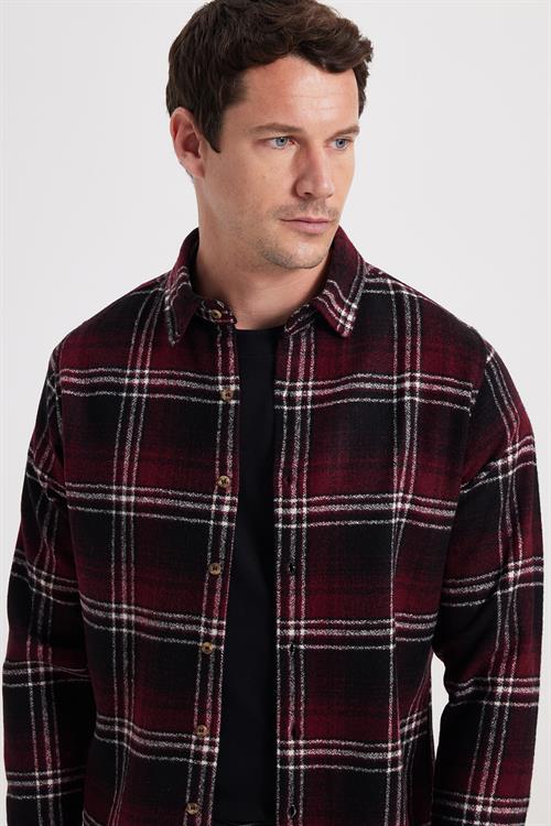 Erkek Slim Fit Dar Kesim Kareli Kışlık Oduncu Gömlek