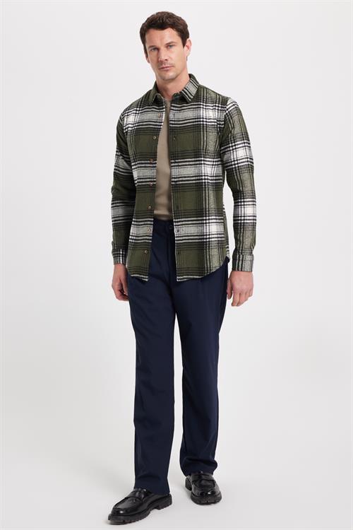 Erkek Slim Fit Dar Kesim Kareli Kışlık Oduncu Gömlek