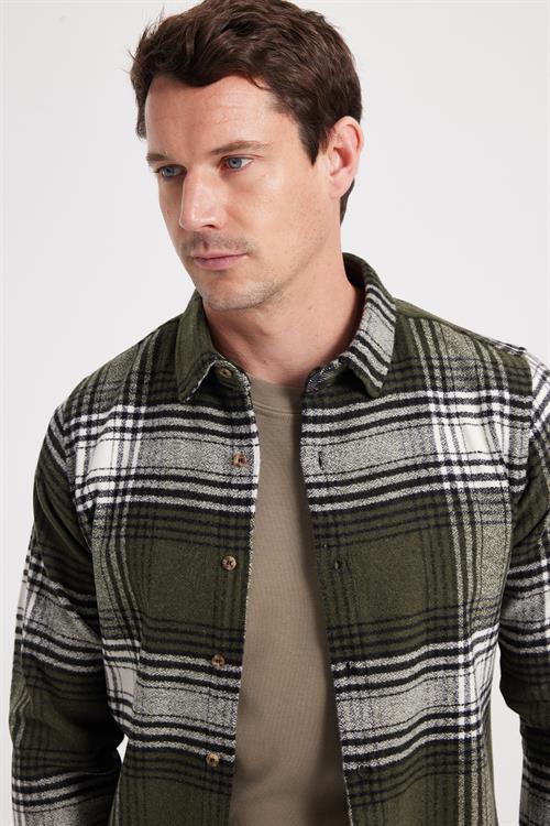 Erkek Slim Fit Dar Kesim Kareli Kışlık Oduncu Gömlek