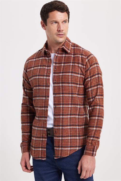 Erkek Slim Fit Dar Kesim Kareli Kışlık Oduncu Gömlek