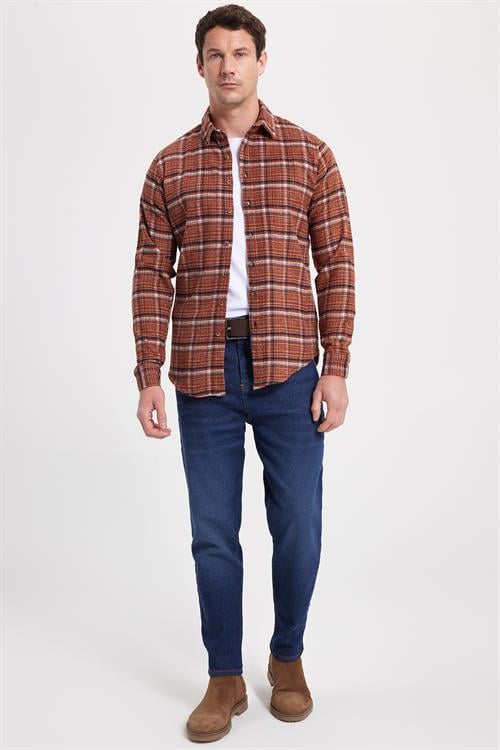 Erkek Slim Fit Dar Kesim Kareli Kışlık Oduncu Gömlek