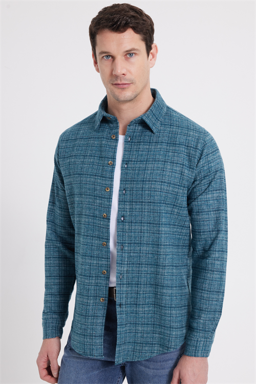 Erkek Slim Fit Dar Kesim Kareli Kışlık Oduncu Gömlek