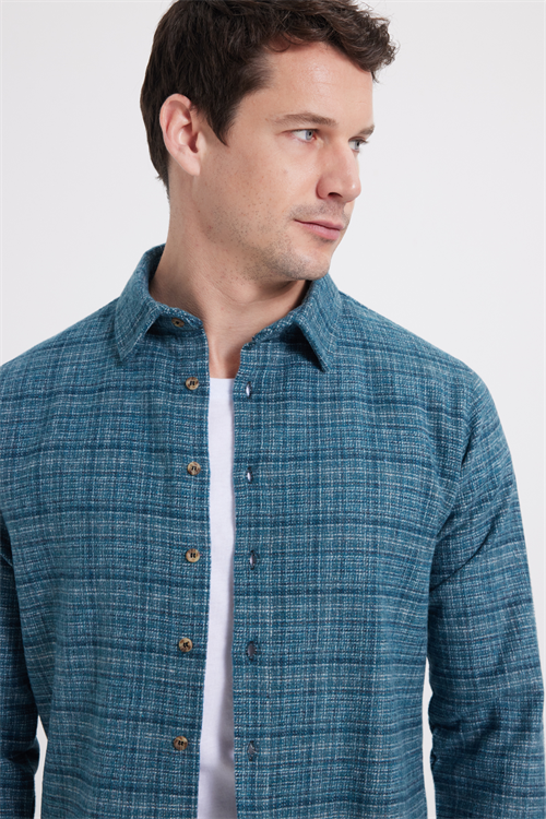 Erkek Slim Fit Dar Kesim Kareli Kışlık Oduncu Gömlek