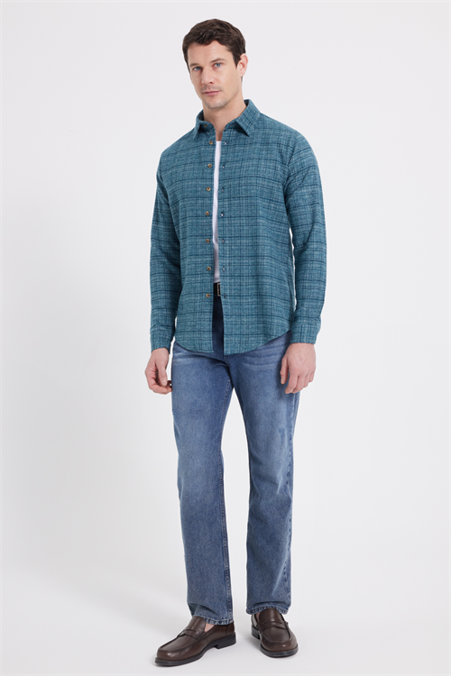Erkek Slim Fit Dar Kesim Kareli Kışlık Oduncu Gömlek