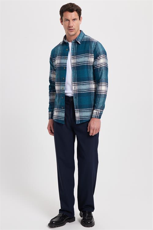 Erkek Slim Fit Dar Kesim Kareli Kışlık Oduncu Gömlek