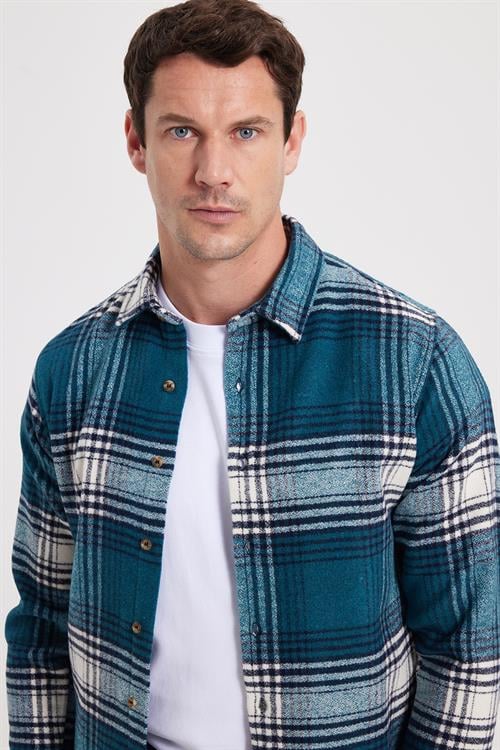 Erkek Slim Fit Dar Kesim Kareli Kışlık Oduncu Gömlek