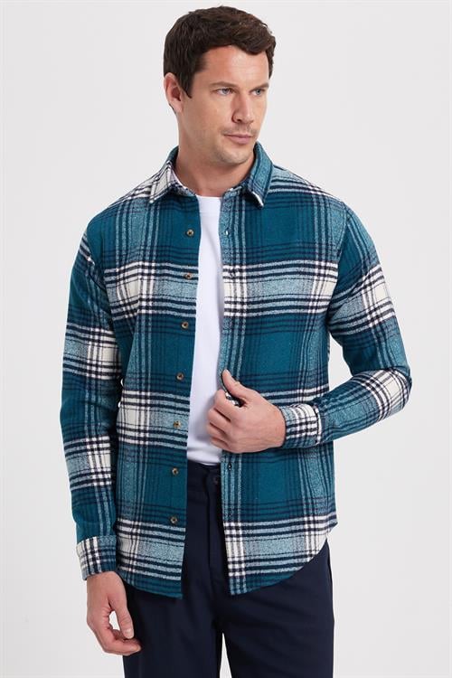Erkek Slim Fit Dar Kesim Kareli Kışlık Oduncu Gömlek