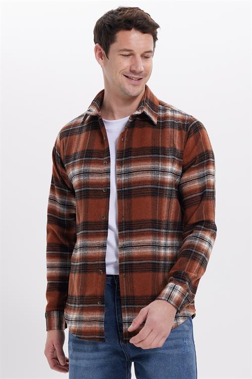 Erkek Slim Fit Dar Kesim Kareli Kışlık Oduncu Gömlek