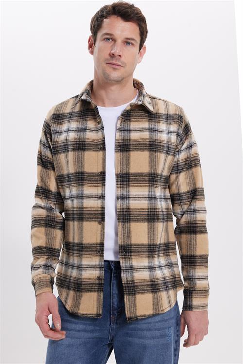 Erkek Slim Fit Dar Kesim Kareli Kışlık Oduncu Gömlek