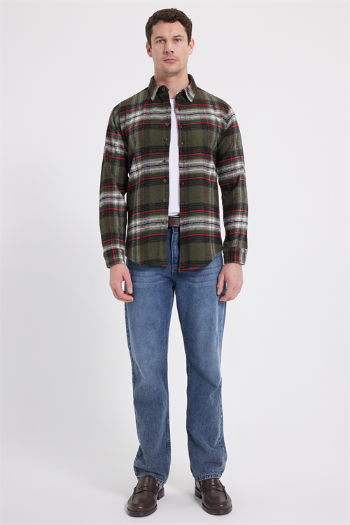 Erkek Slim Fit Dar Kesim Kareli Kışlık Oduncu Gömlek