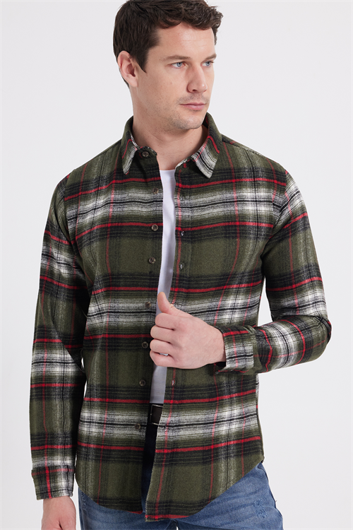 Erkek Slim Fit Dar Kesim Kareli Kışlık Oduncu Gömlek